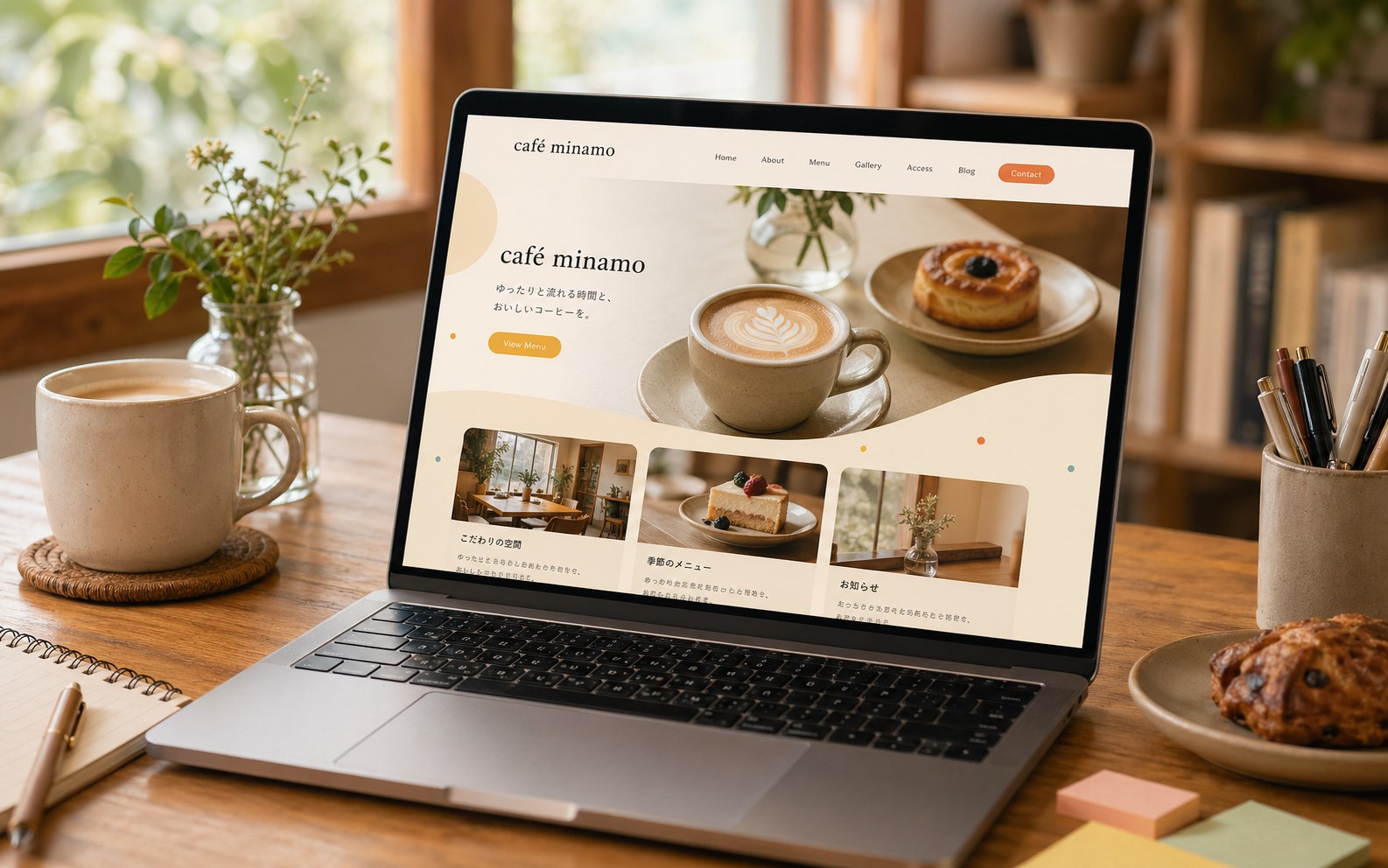 café minamoのサイト制作サンプル